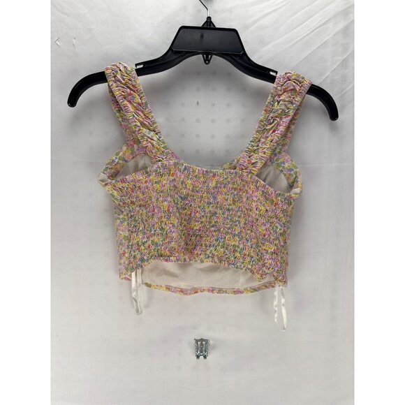 Japna XS Floral Smocked Crop Top Ditsy Sleeveless Pink Cream Boho Cottagecore - Picture 4 of 5